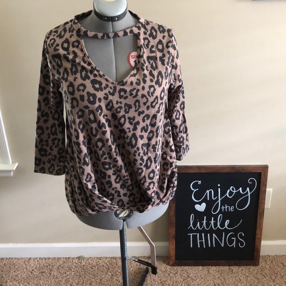Leopard print high low blouse